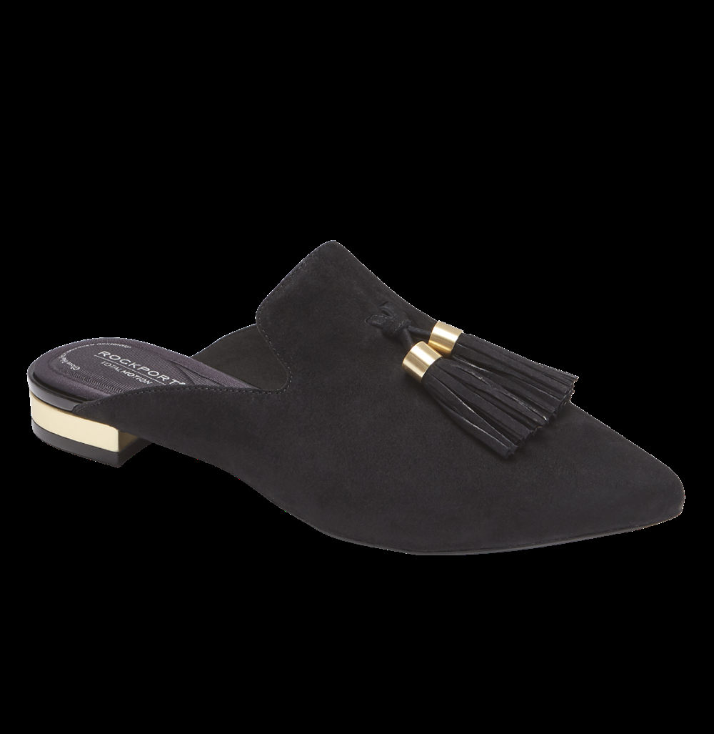 Rockport Womens Slides Black - Total Motion Adelyn Tassel - UK 913-UFGCMZ